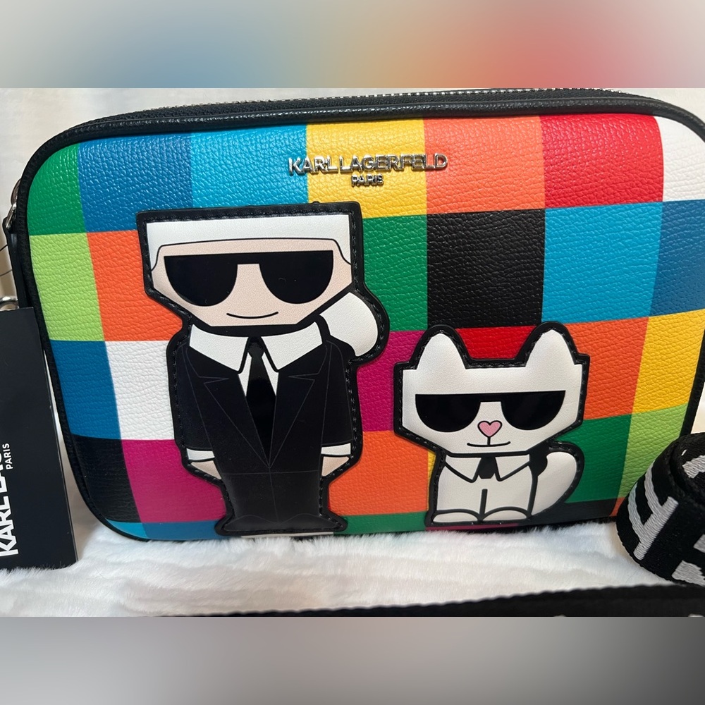 Karl Lagerfeld Paris NWT Classic Karl Multi
Colored Crossbody Bag Guitar Strap - Picture 4 of 12
